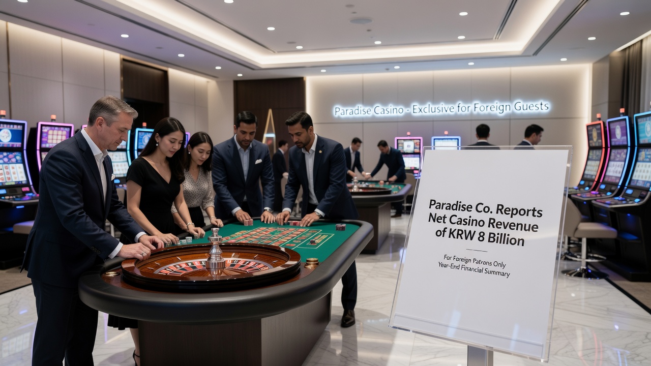 Interior gaming floor at a Paradise Co casino showing table games and slot machines